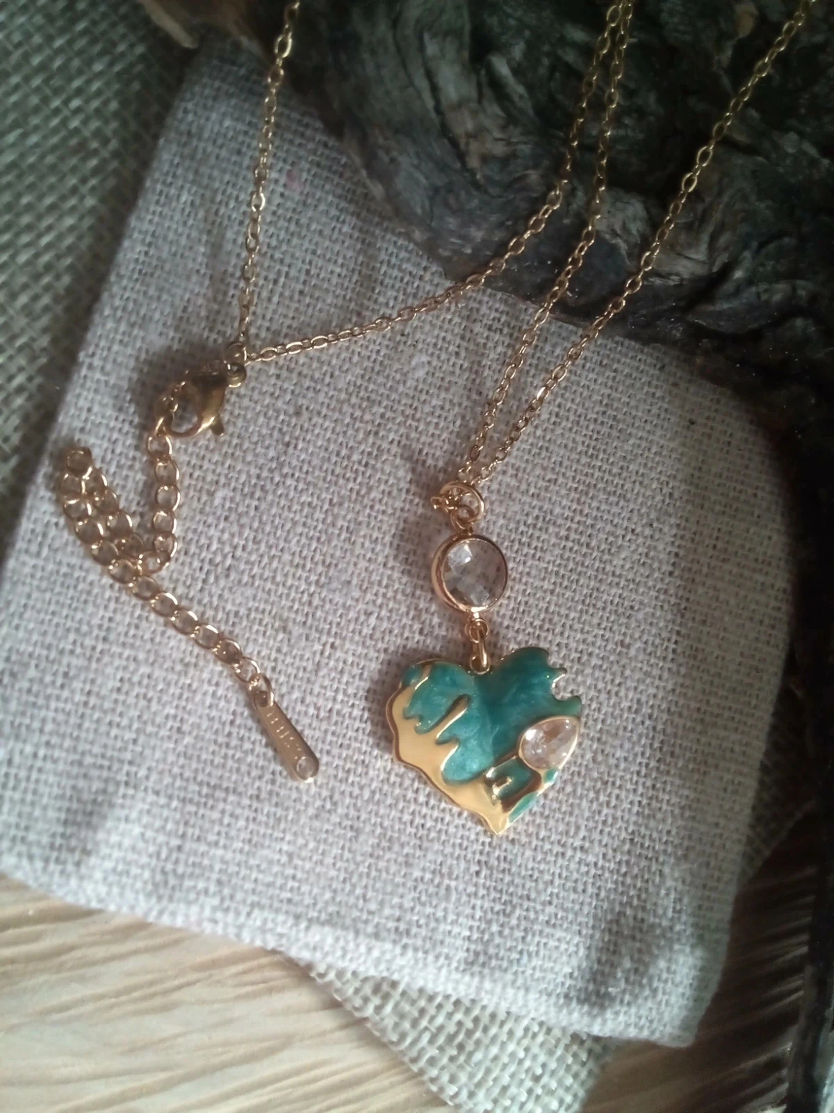 Collier cœur érodé turquoise et connecteur en pierre de cristal de quartz – photo 2